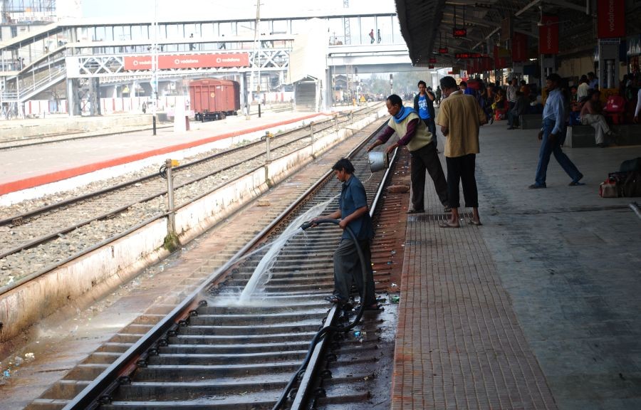 A railway worker at the Dimapur railway station. (Morung File Photo)